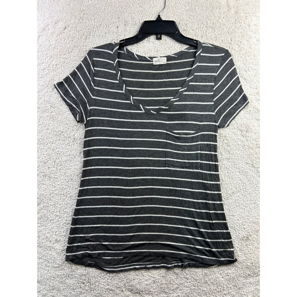 Glitz Women's Medium Gray White Striped Rayon Spandex Top
